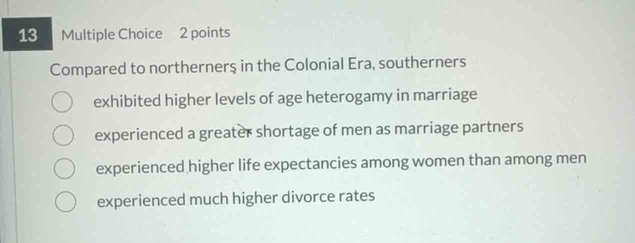 compared to northerners in the colonial era, southerners exhibited high…