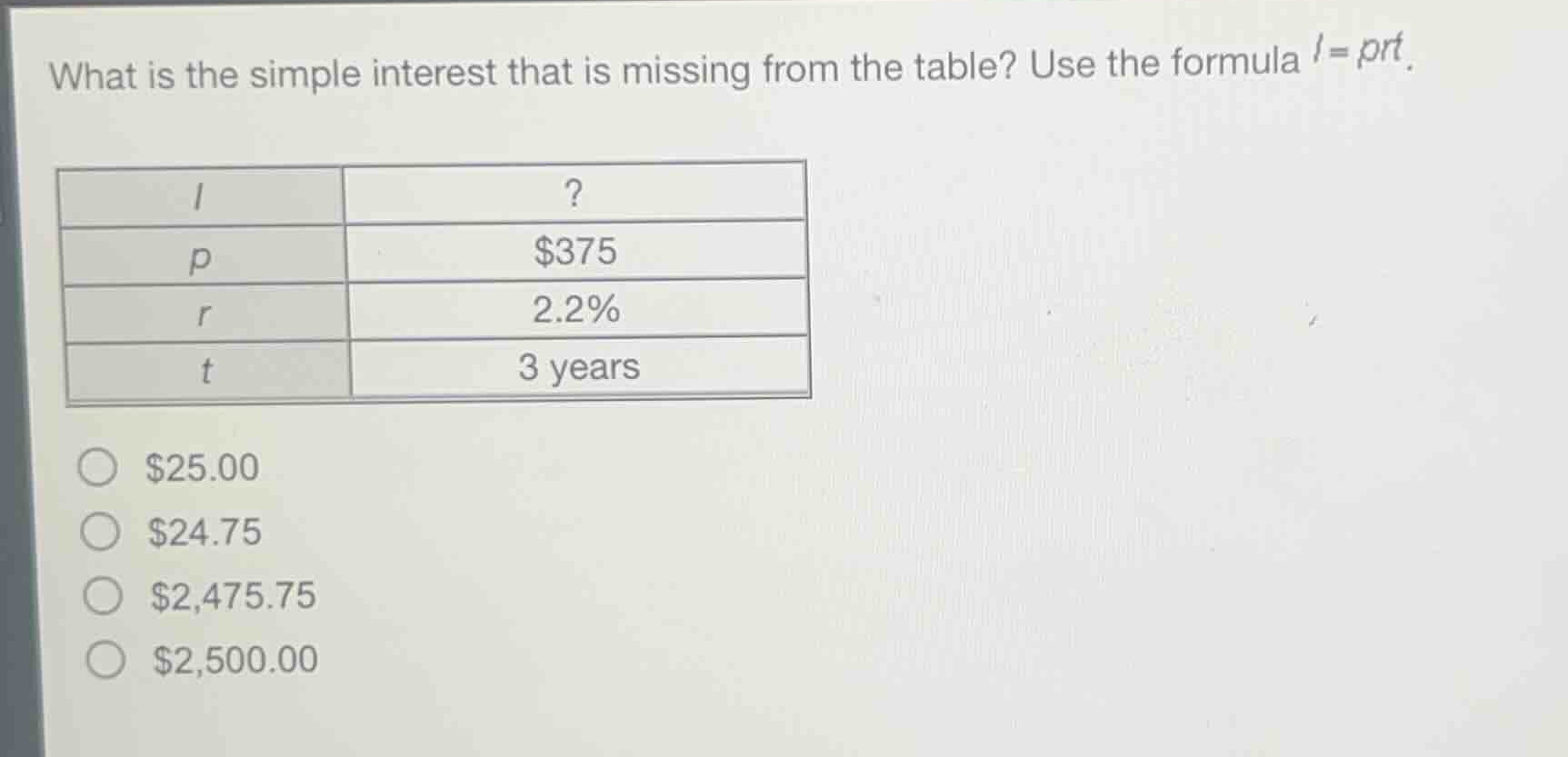 what is the simple interest that is missing from the table? use the for…