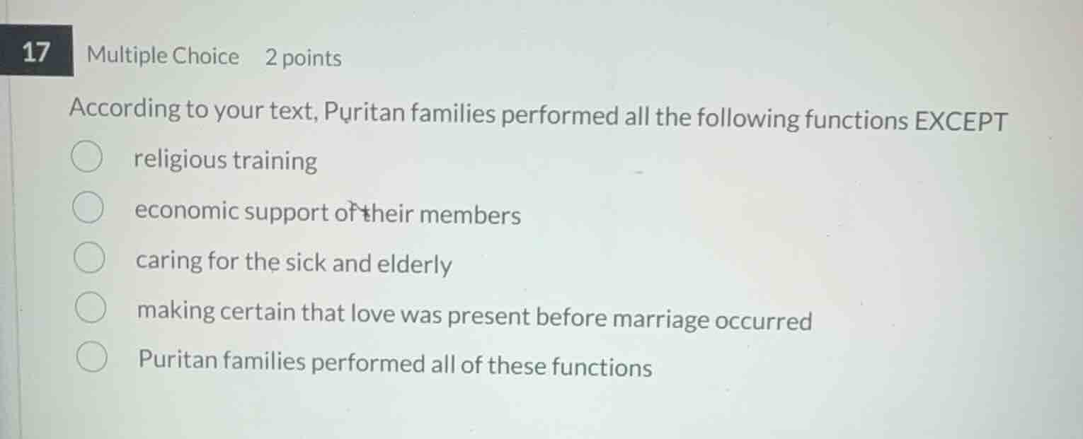 according to your text, puritan families performed all the following fu…