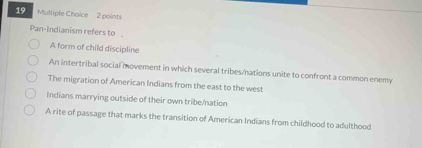 pan-indianism refers to . a form of child discipline an intertribal soc…