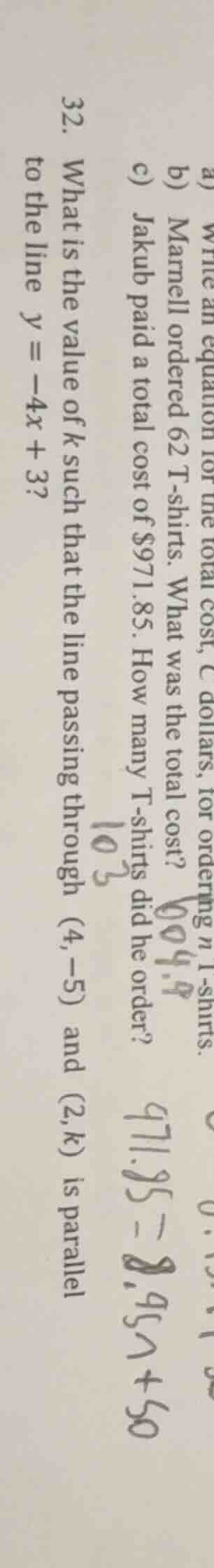 32. what is the value of \\(k\\) such that the line passing through \\(…