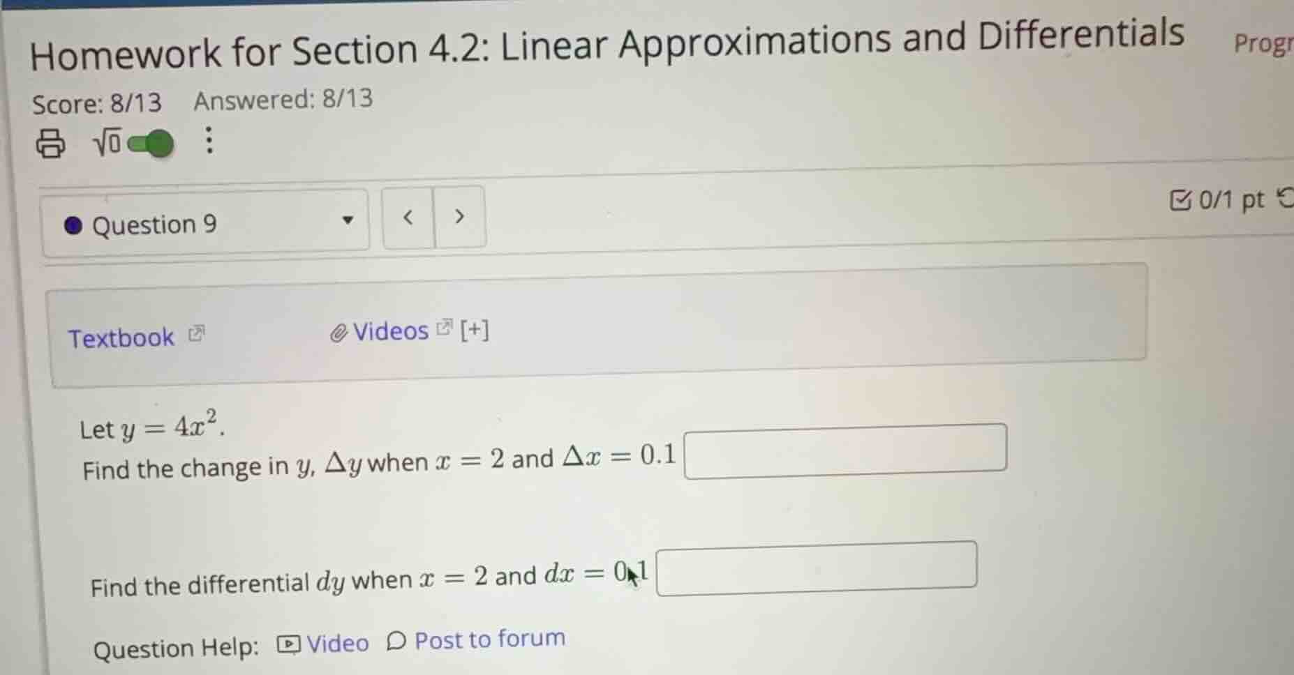 homework for section 4.2: linear approximations and differentials quest…