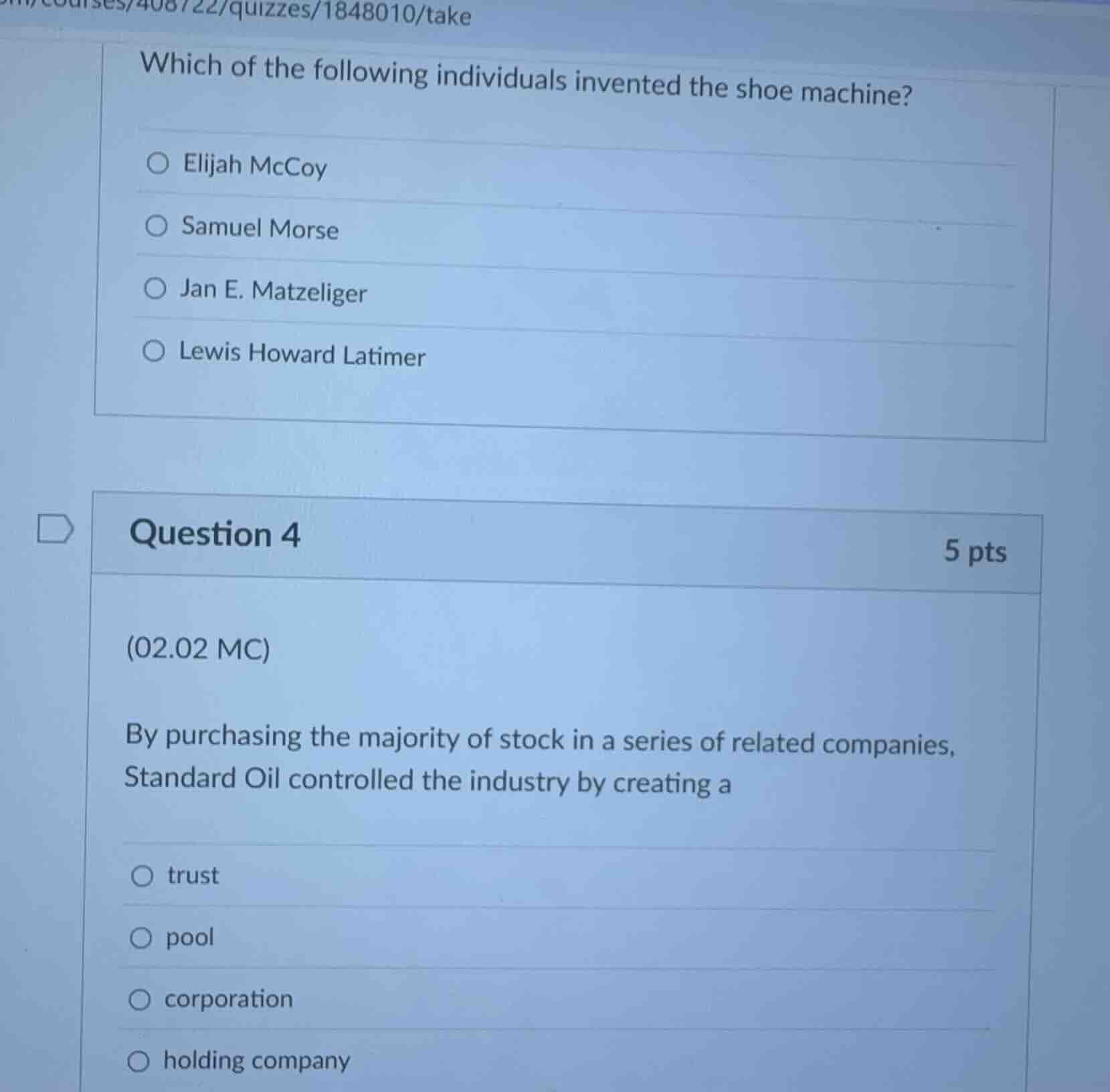which of the following individuals invented the shoe machine? elijah mc…