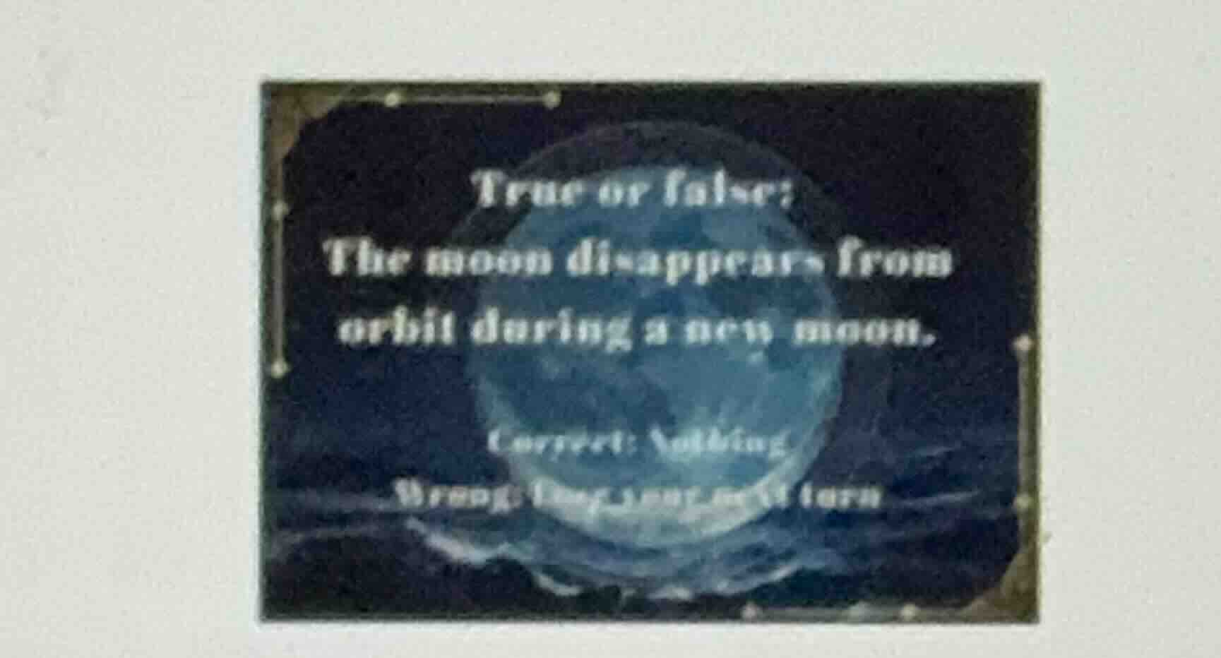 true or false: the moon disappears from orbit during a new moon. correc…