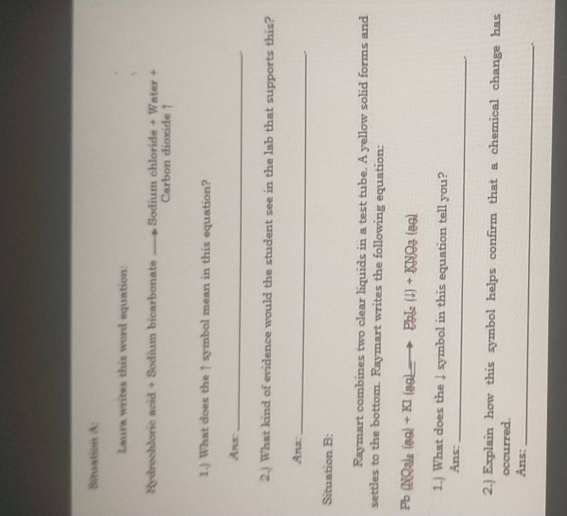 situation a: laura writes this word equation: hydrochloric acid + sodiu…