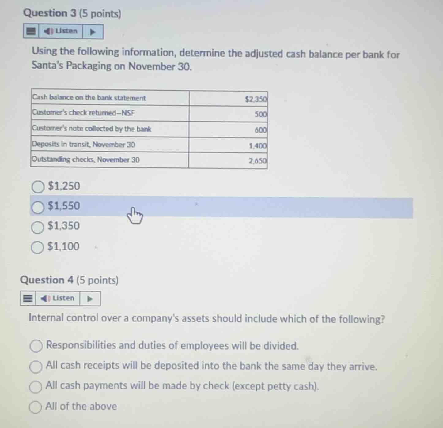 question 3 (5 points) using the following information, determine the ad…