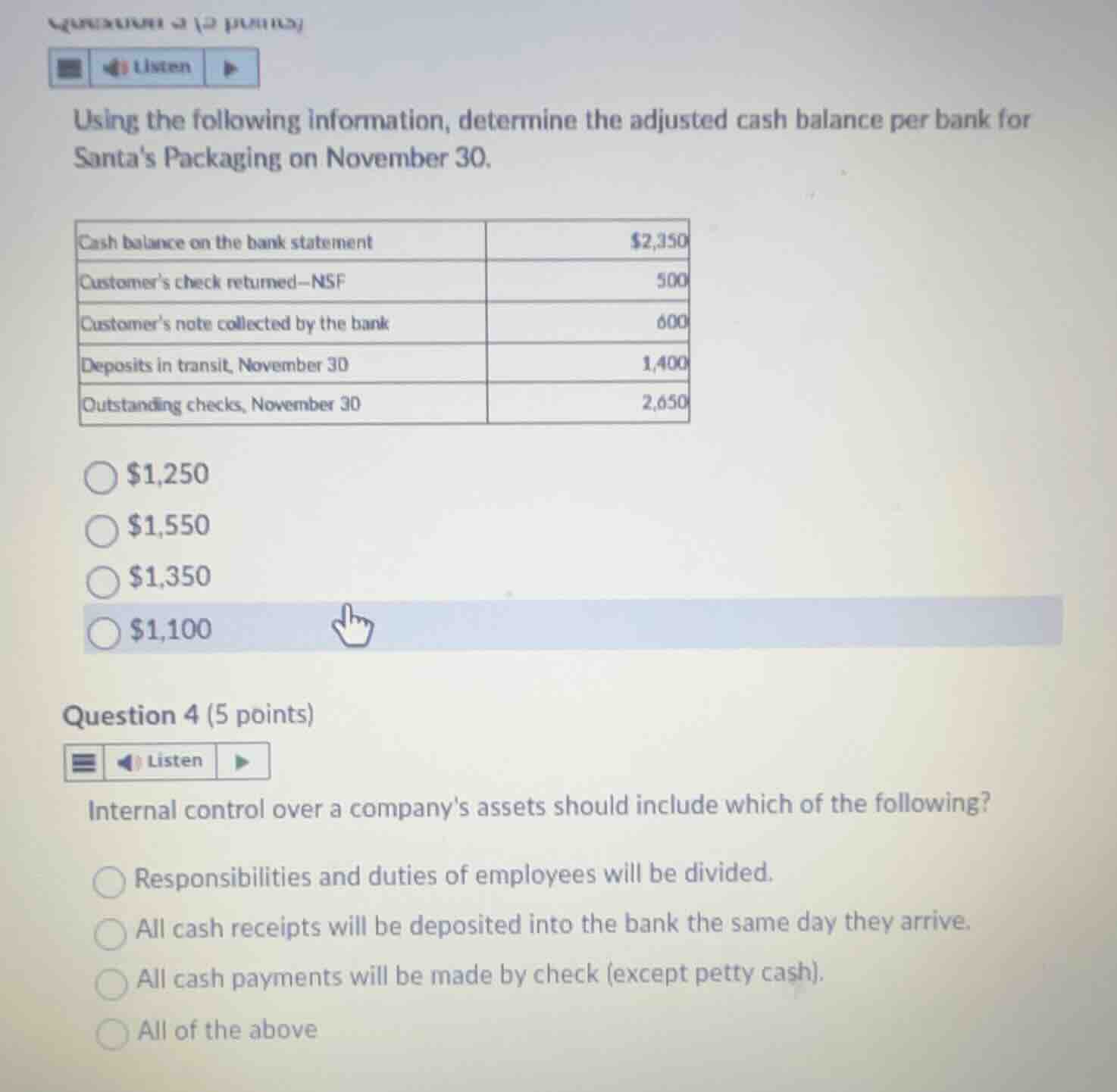 using the following information, determine the adjusted cash balance pe…