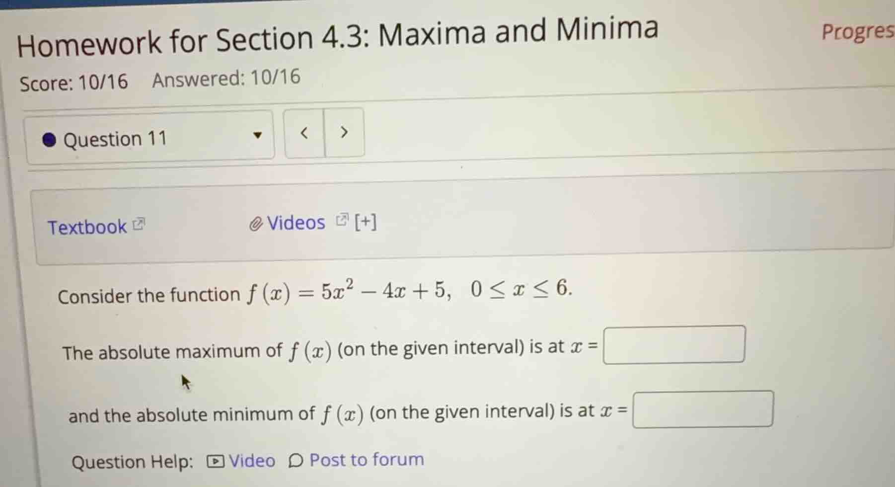 consider the function \\(f(x) = 5x^2 - 4x + 5\\), \\(0 \\le x \\le 6\\)…