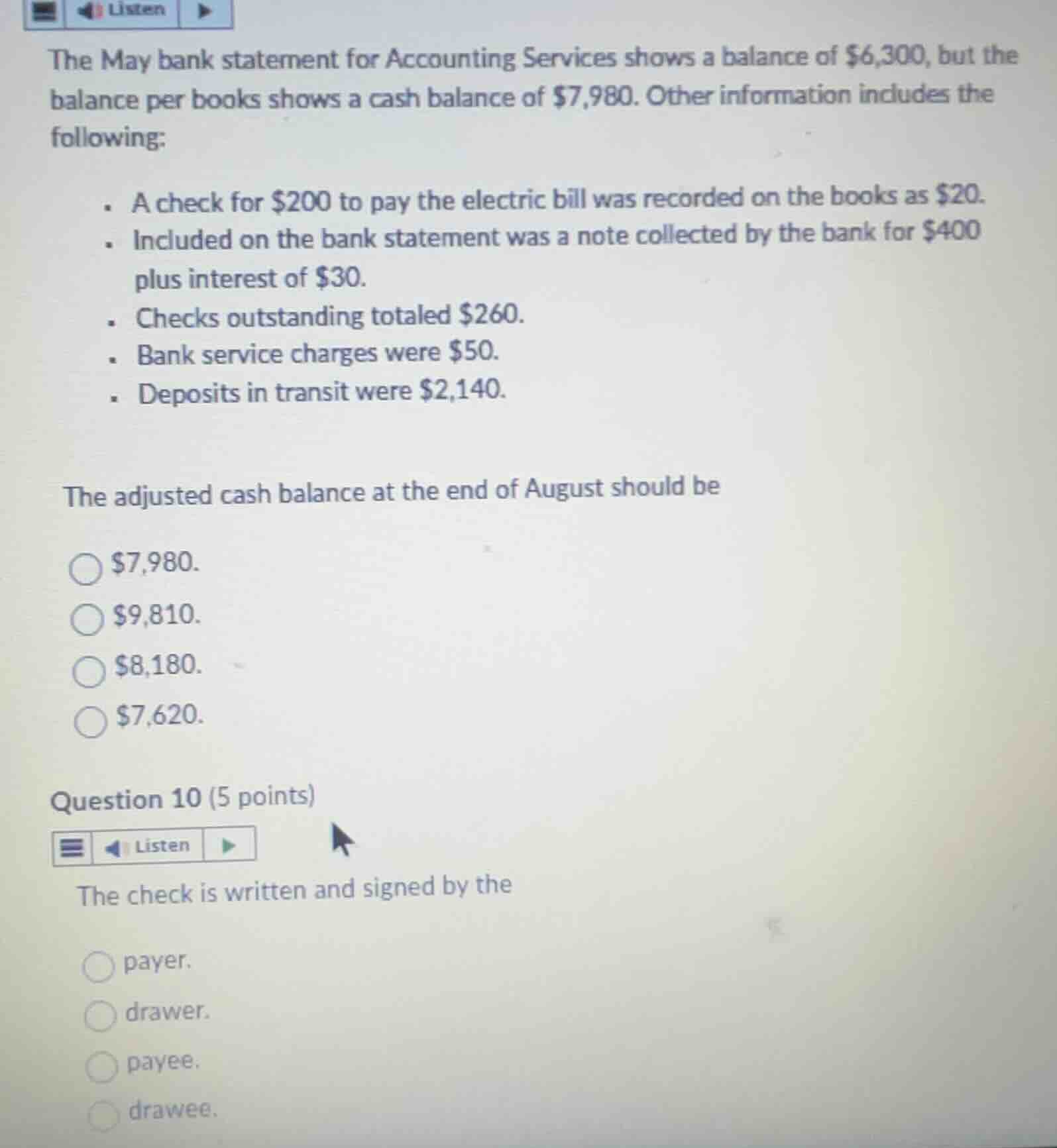 the may bank statement for accounting services shows a balance of \\$6,…