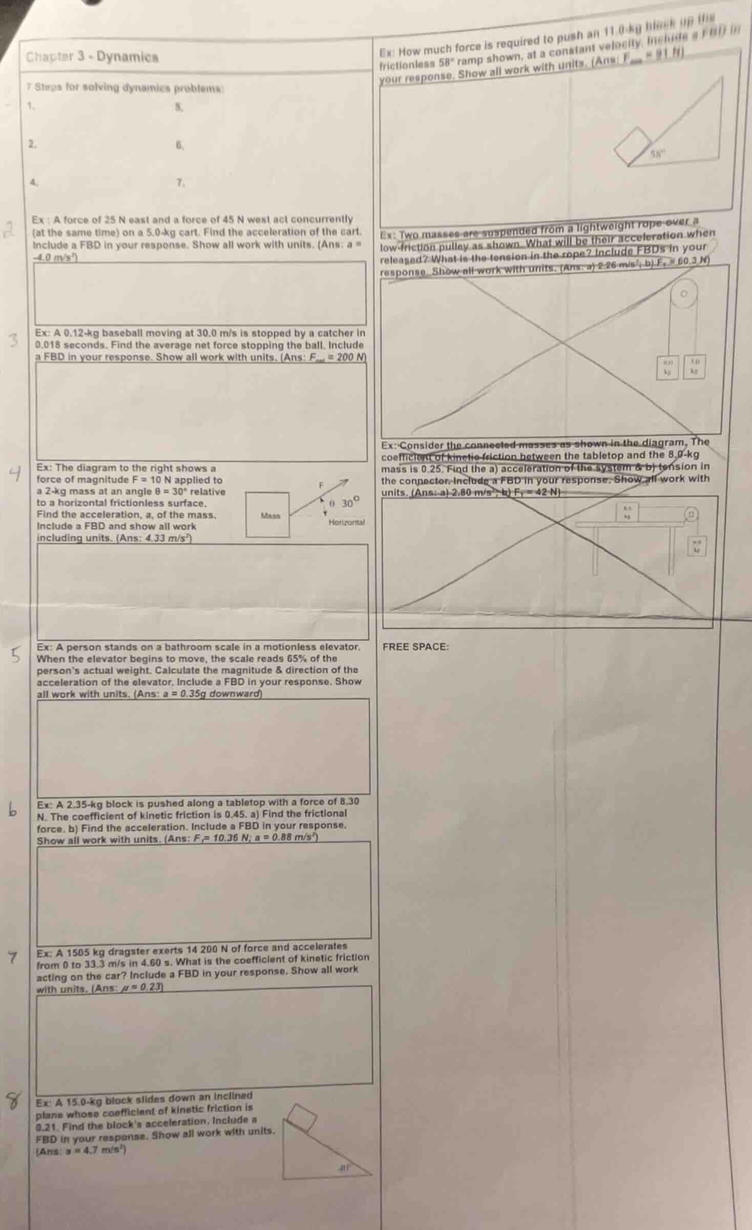 chapter 3 - dynamics 7 steps for solving dynamics problems: 1. 5. 2. 6.…