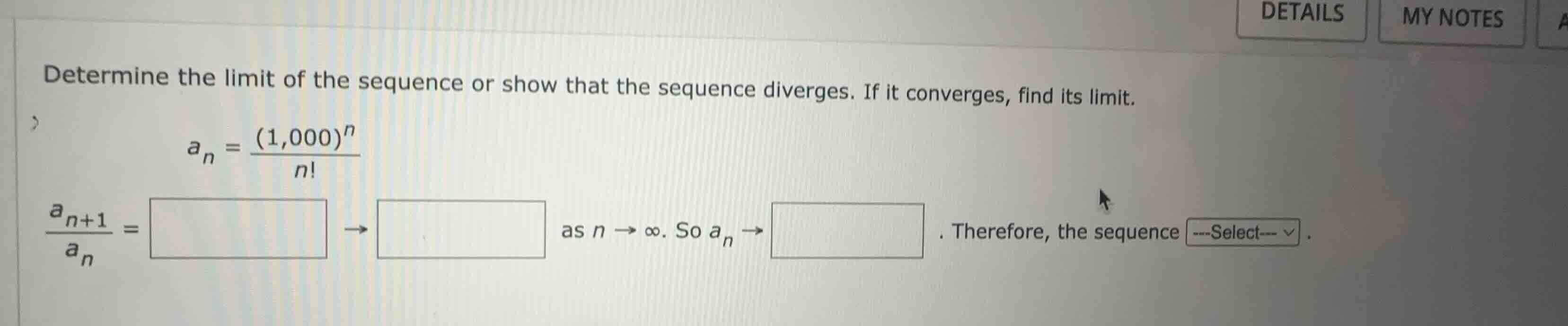 determine the limit of the sequence or show that the sequence diverges.…