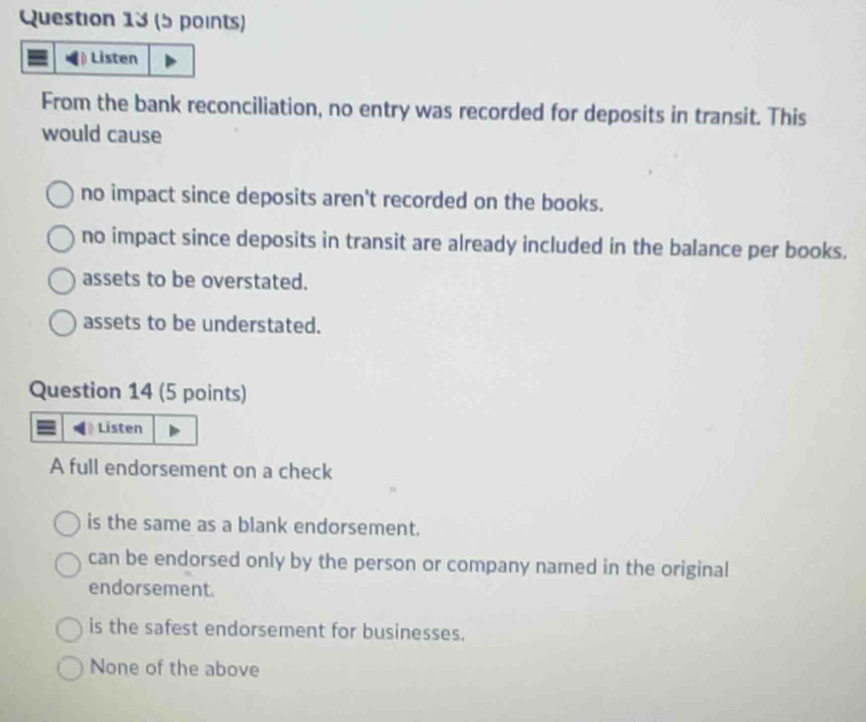 question 13 (5 points) from the bank reconciliation, no entry was recor…