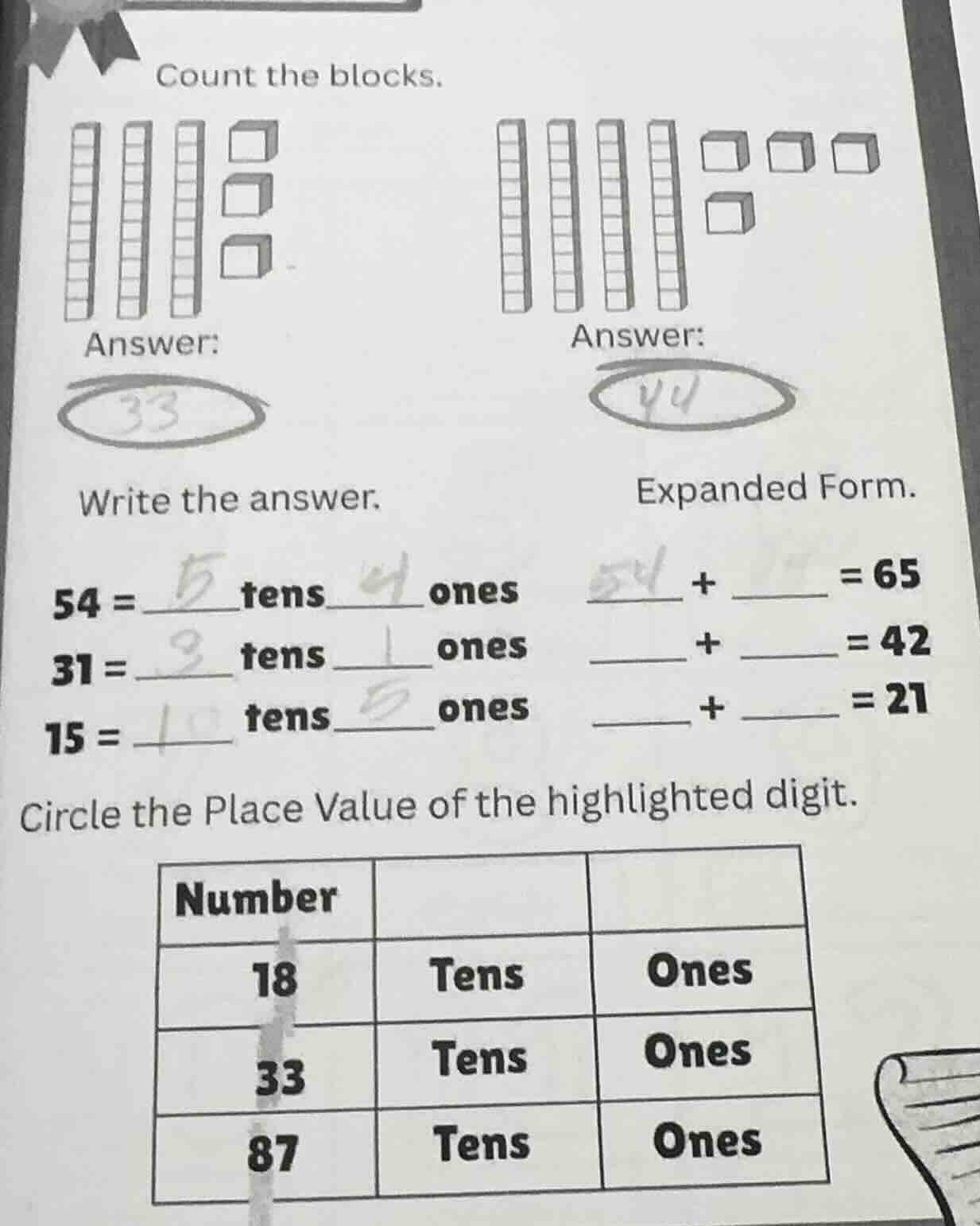 count the blocks. answer: answer: write the answer. expanded form. \\(5…
