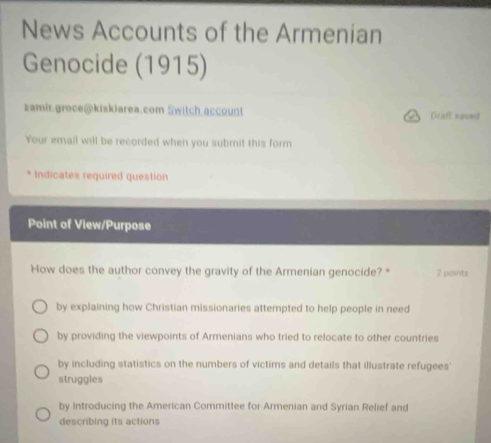 news accounts of the armenian genocide (1915) point of view/purpose how…