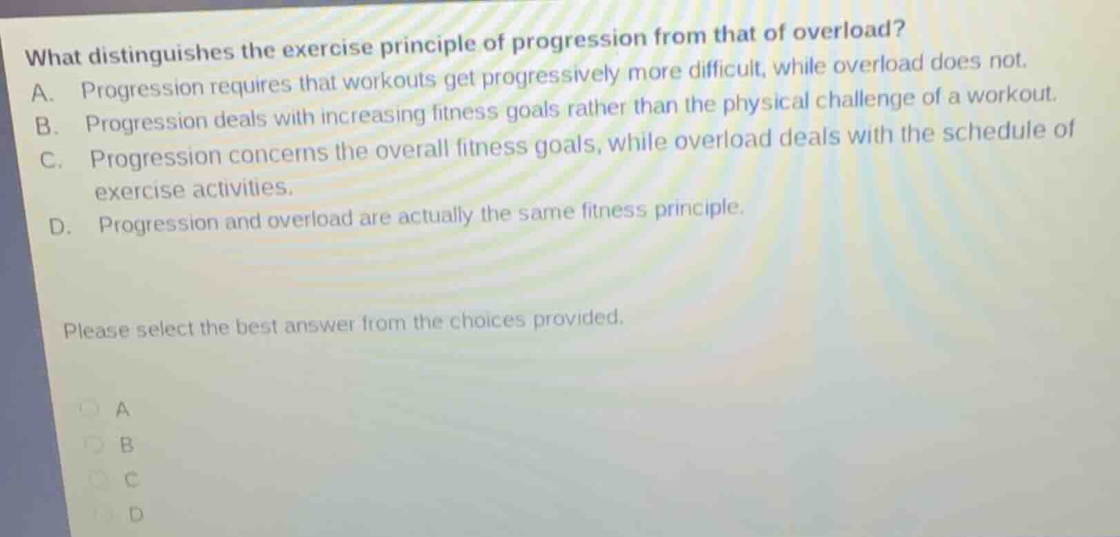 what distinguishes the exercise principle of progression from that of o…