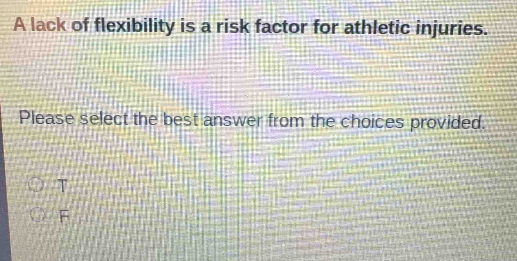 a lack of flexibility is a risk factor for athletic injuries. please se…