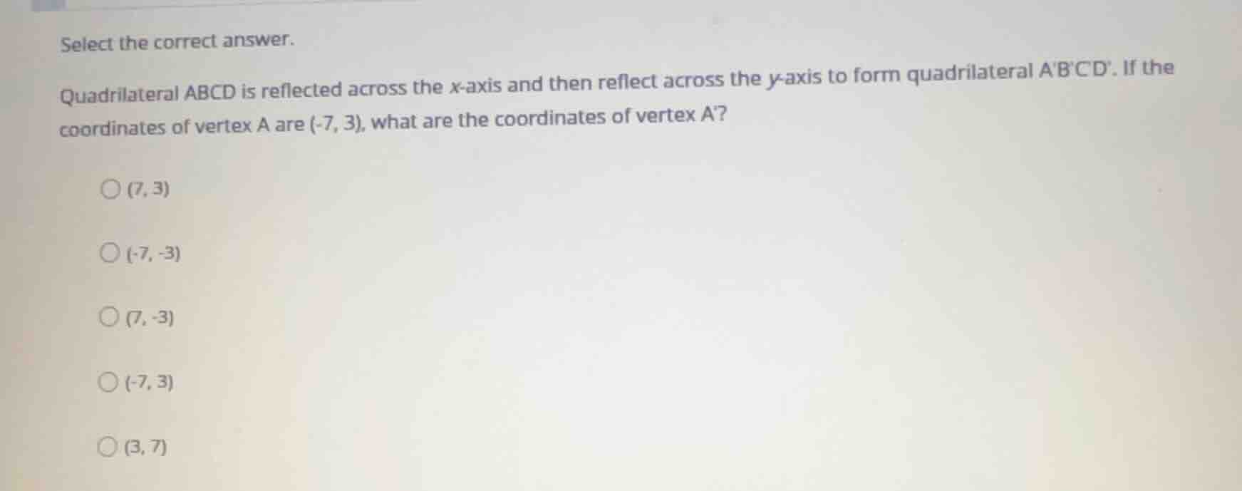 select the correct answer. quadrilateral abcd is reflected across the \…