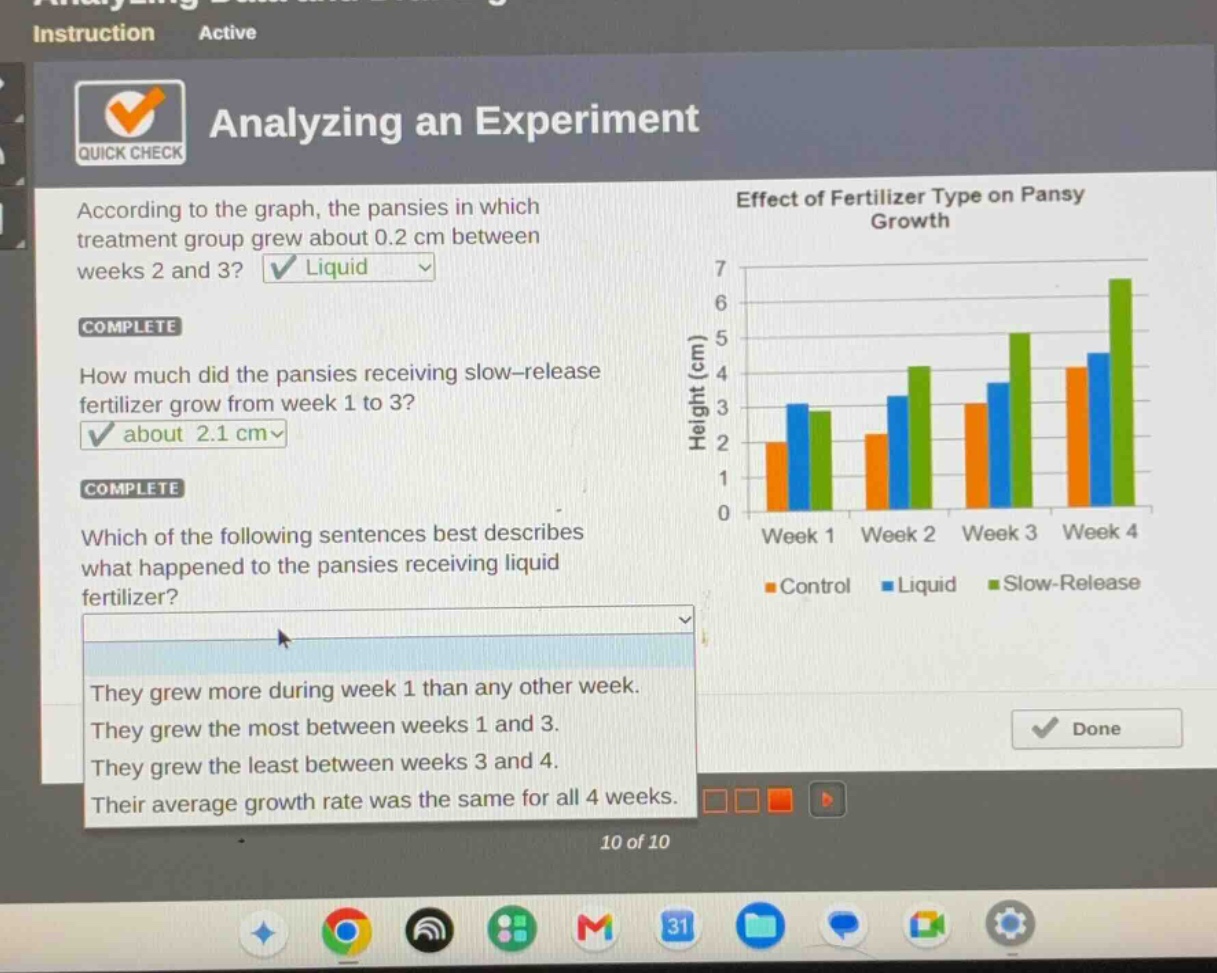analyzing an experiment according to the graph, the pansies in which tr…