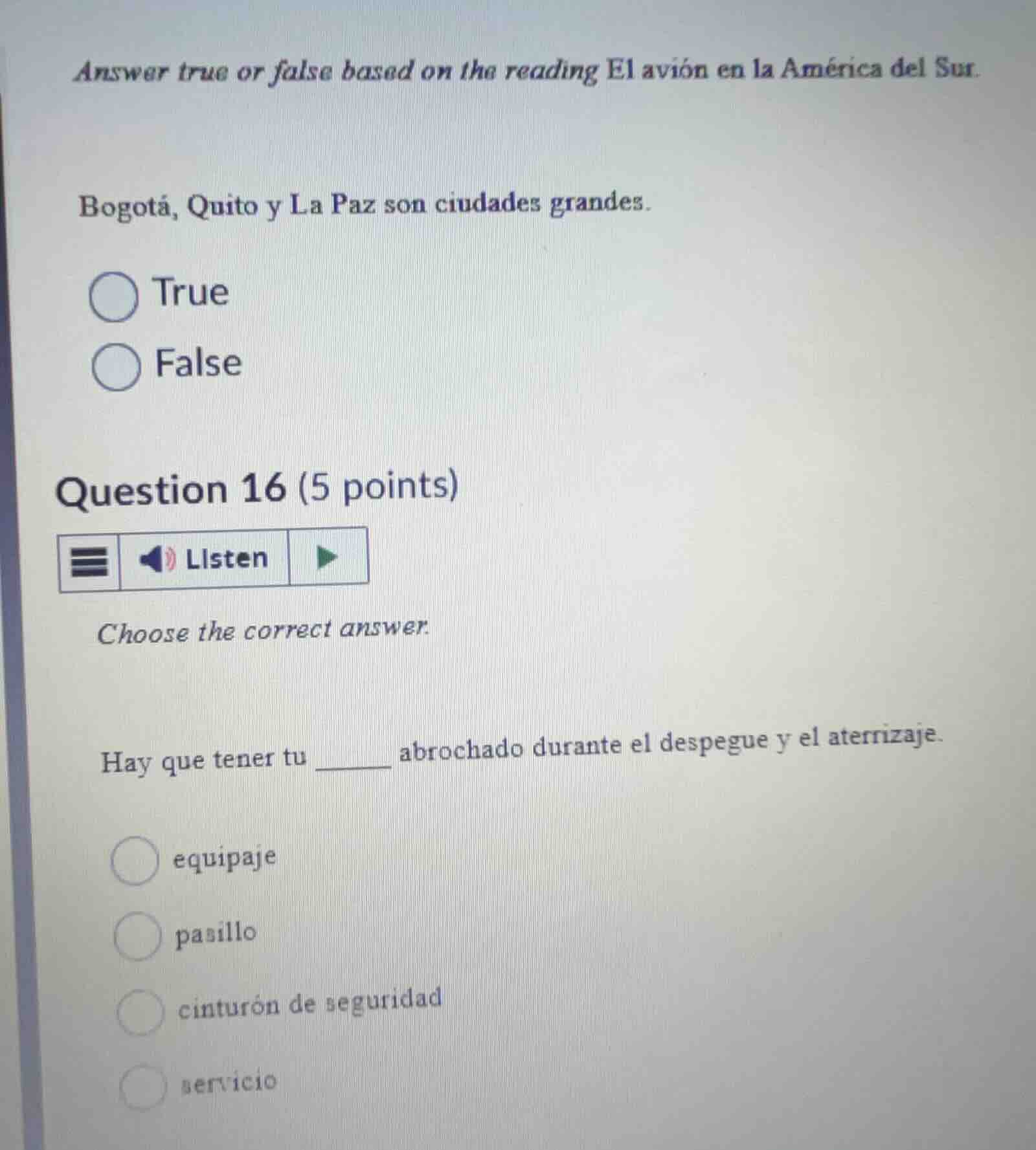 answer true or false based on the reading el avión en la américa del su…