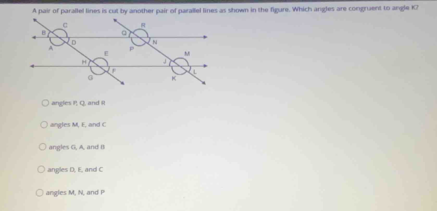 a pair of parallel lines is cut by another pair of parallel lines as sh…