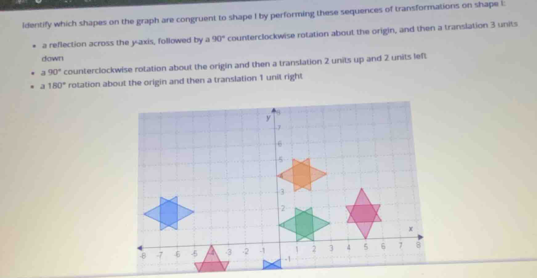 identify which shapes on the graph are congruent to shape i by performi…