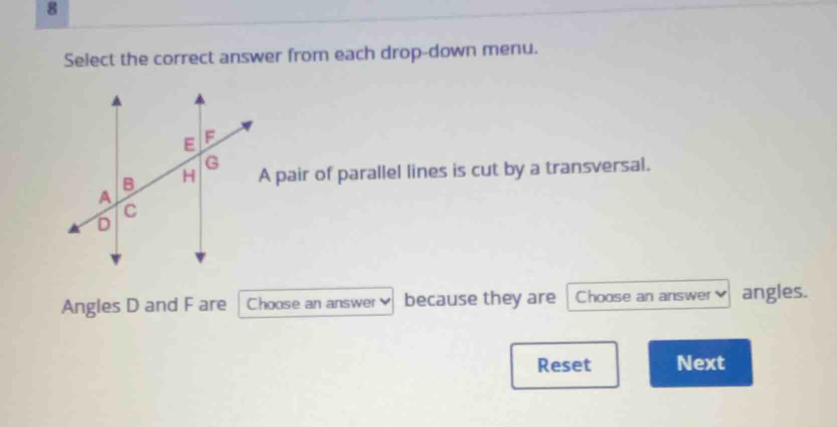 select the correct answer from each drop-down menu. a pair of parallel …