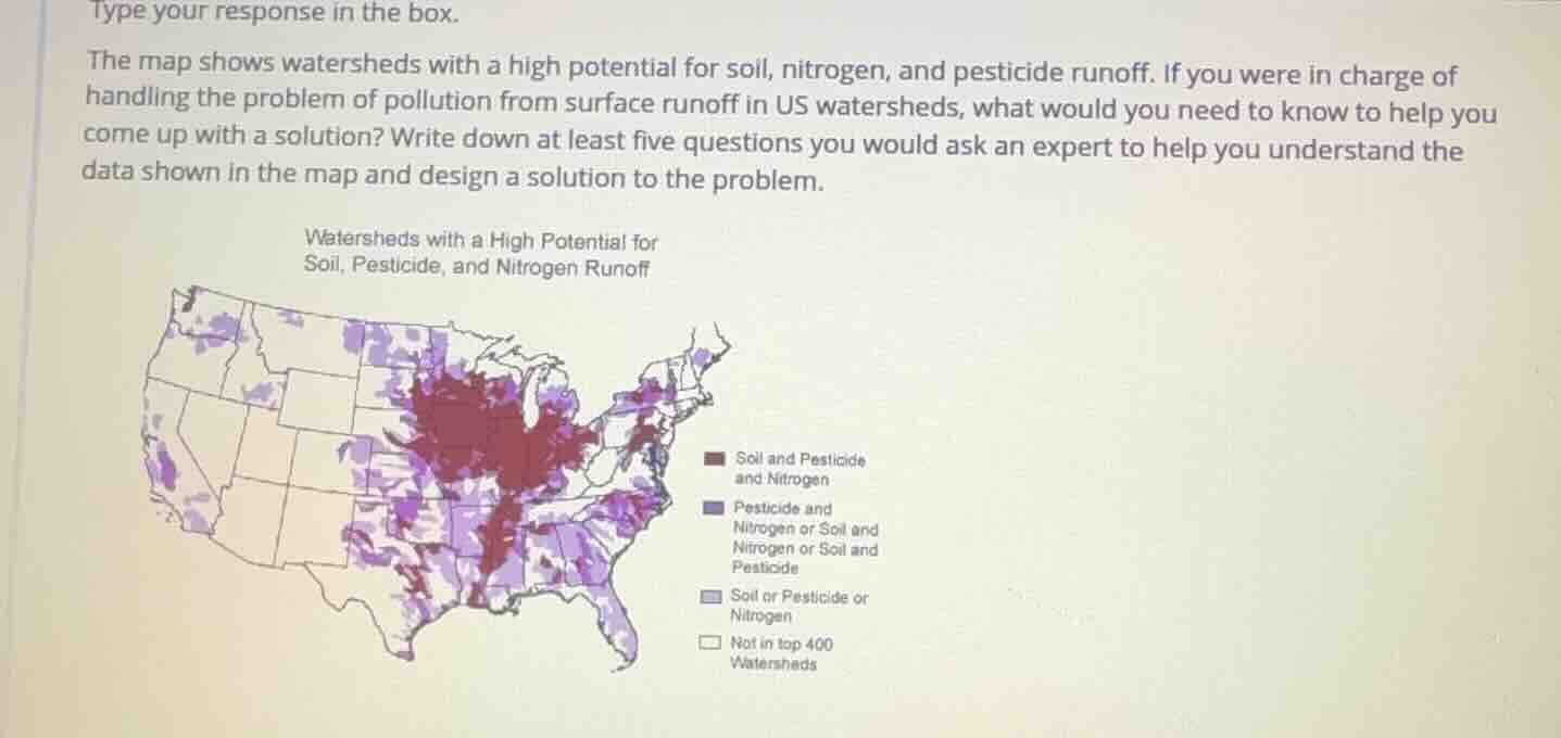 type your response in the box. the map shows watersheds with a high pot…