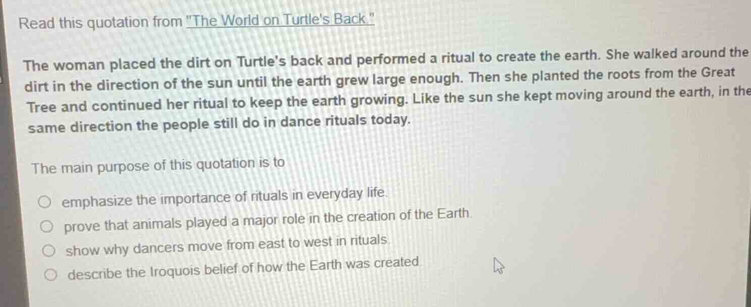 read this quotation from \the world on turtles back.\ the woman placed …