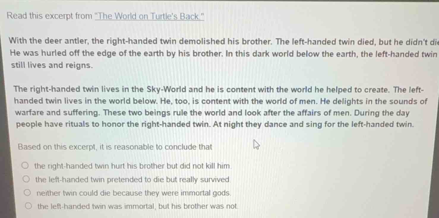 read this excerpt from \the world on turtles back.\ with the deer antle…