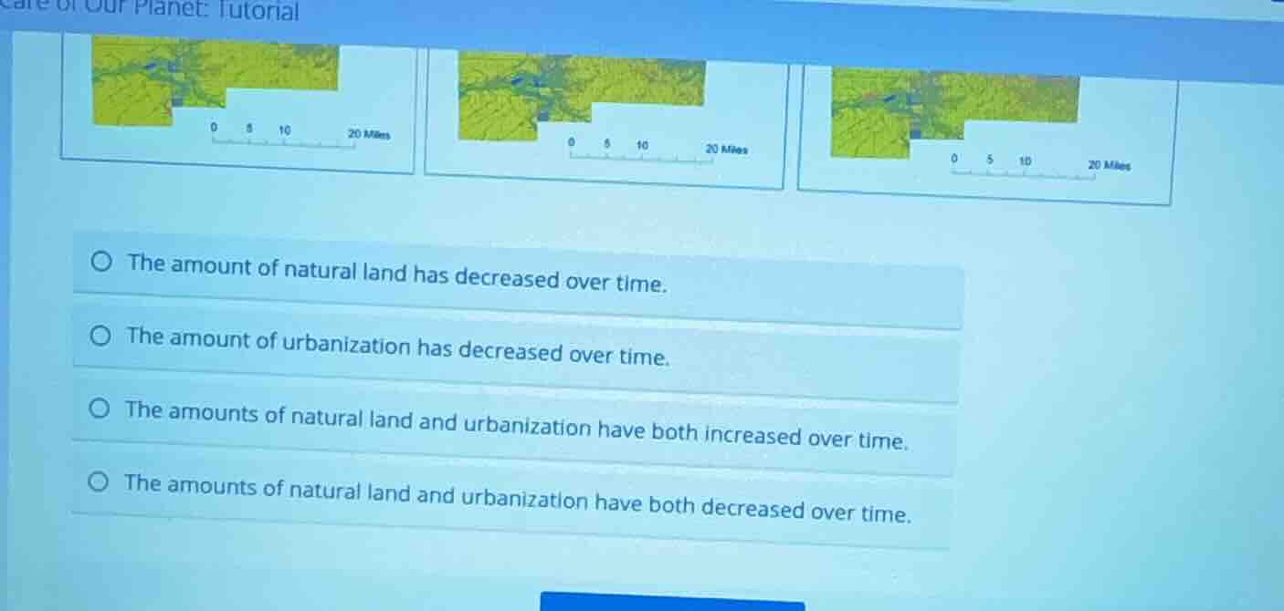 the amount of natural land has decreased over time. the amount of urban…