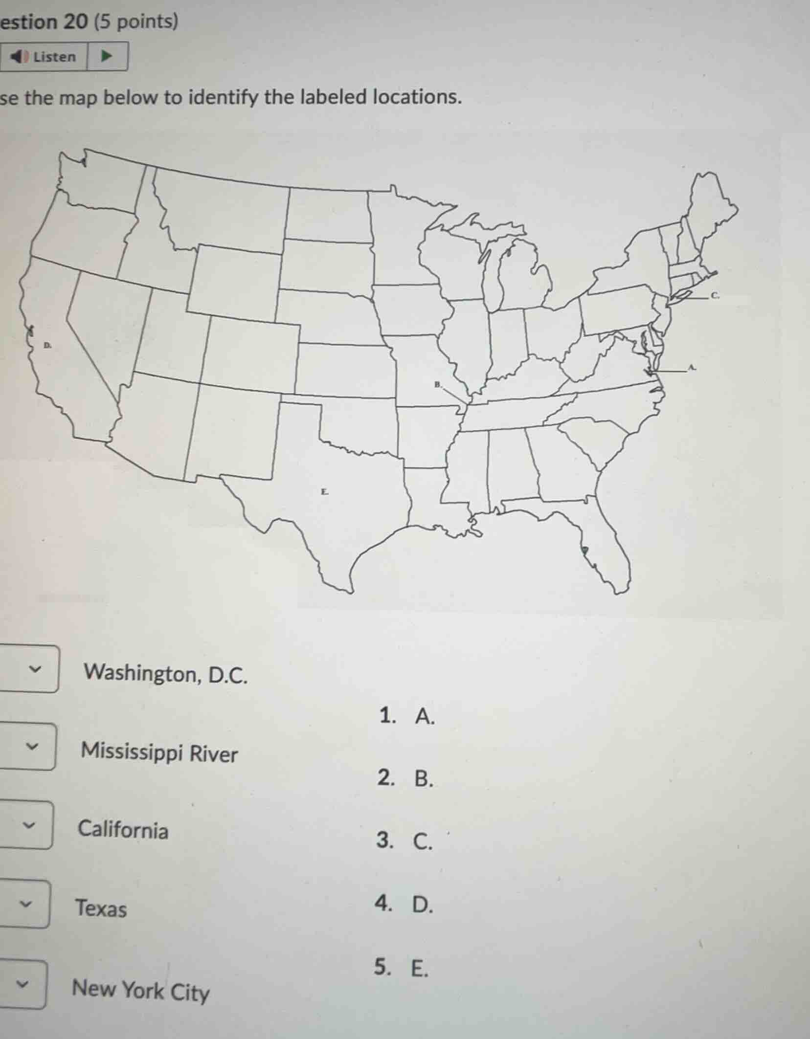 question 20 (5 points) use the map below to identify the labeled locati…