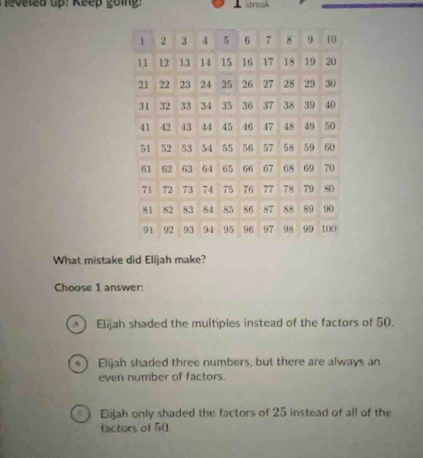 what mistake did elijah make? choose 1 answer: a elijah shaded the mult…