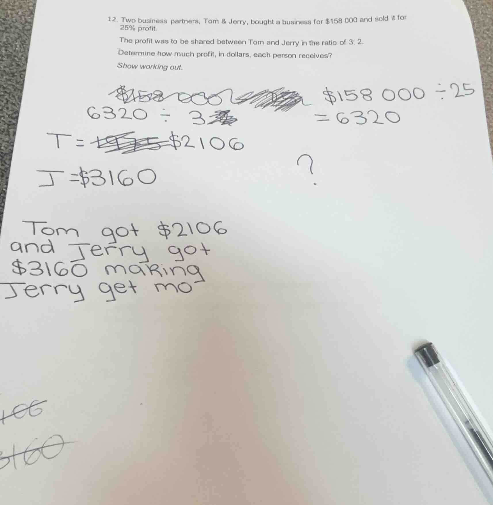12. two business partners, tom & jerry, bought a business for \\$158 00…
