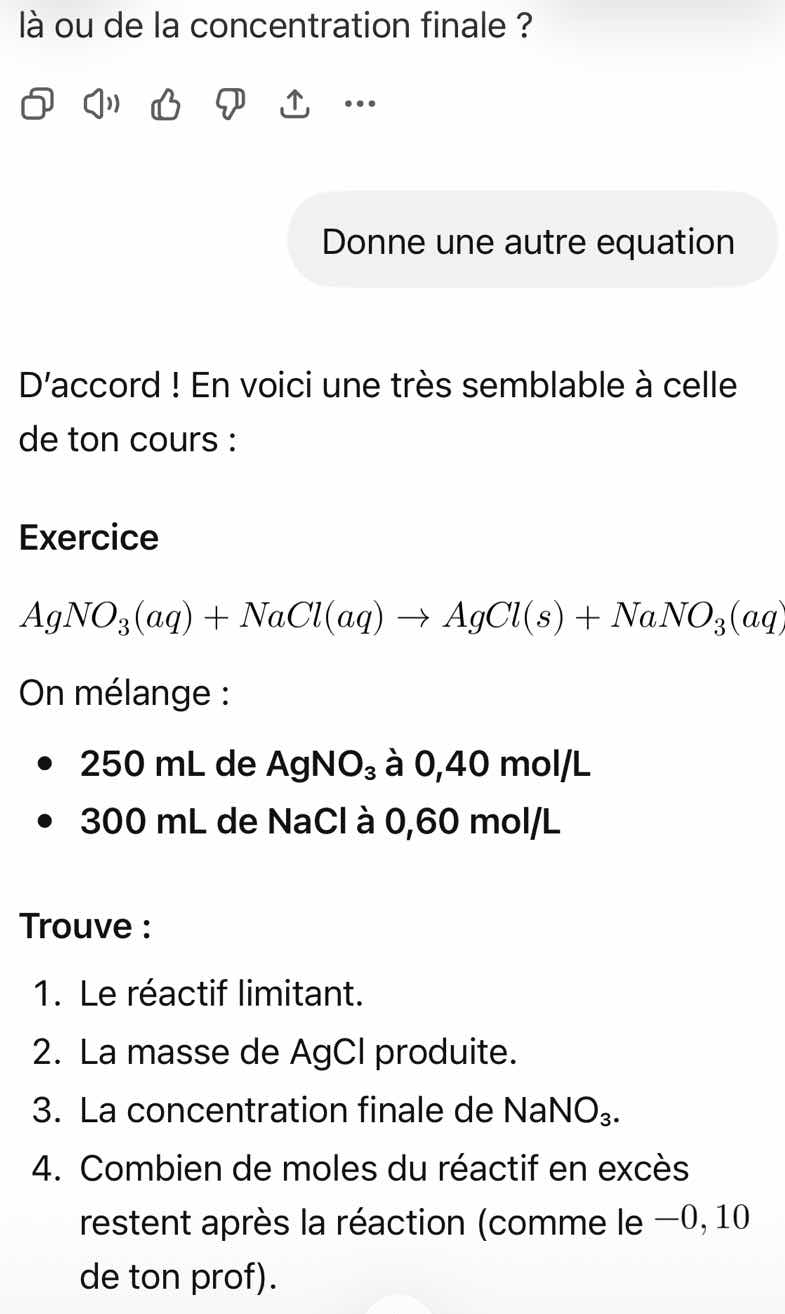 exercice \\(agno_3(aq) + nacl(aq) \ ightarrow agcl(s) + nano_3(aq)\\) o…