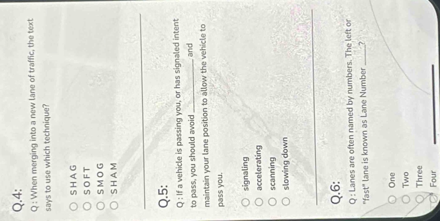 q.4: q: when merging into a new lane of traffic, the text says to use w…