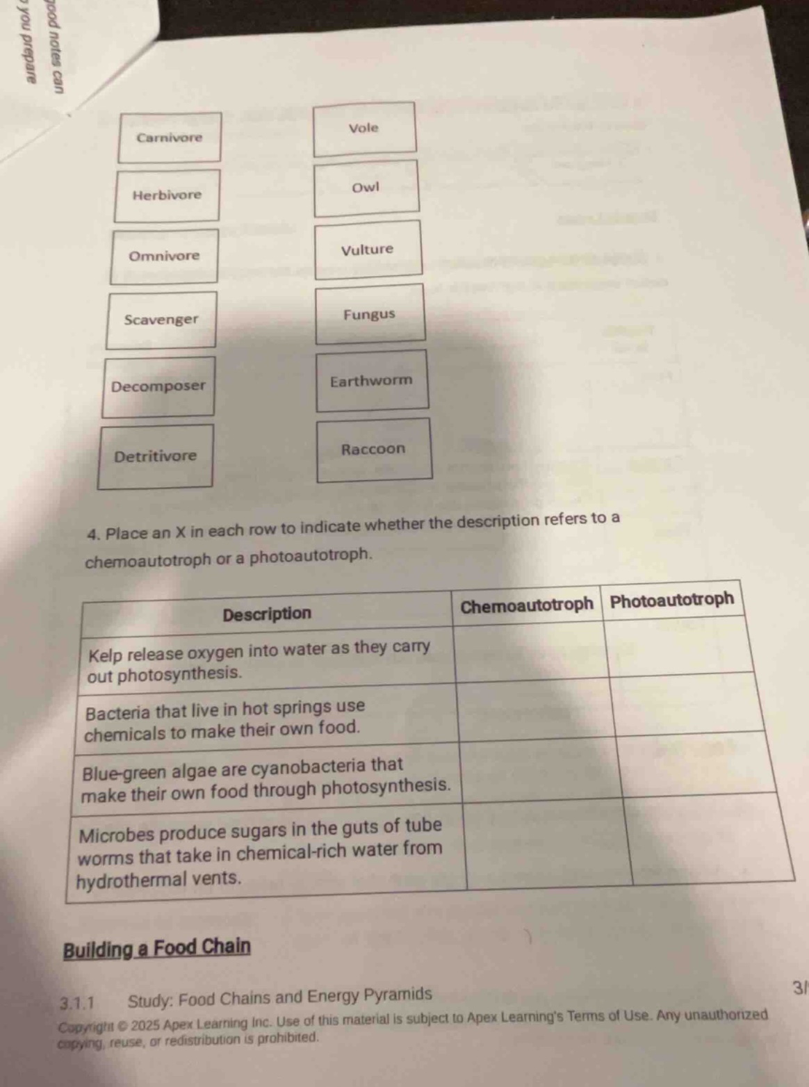 4. place an x in each row to indicate whether the description refers to…
