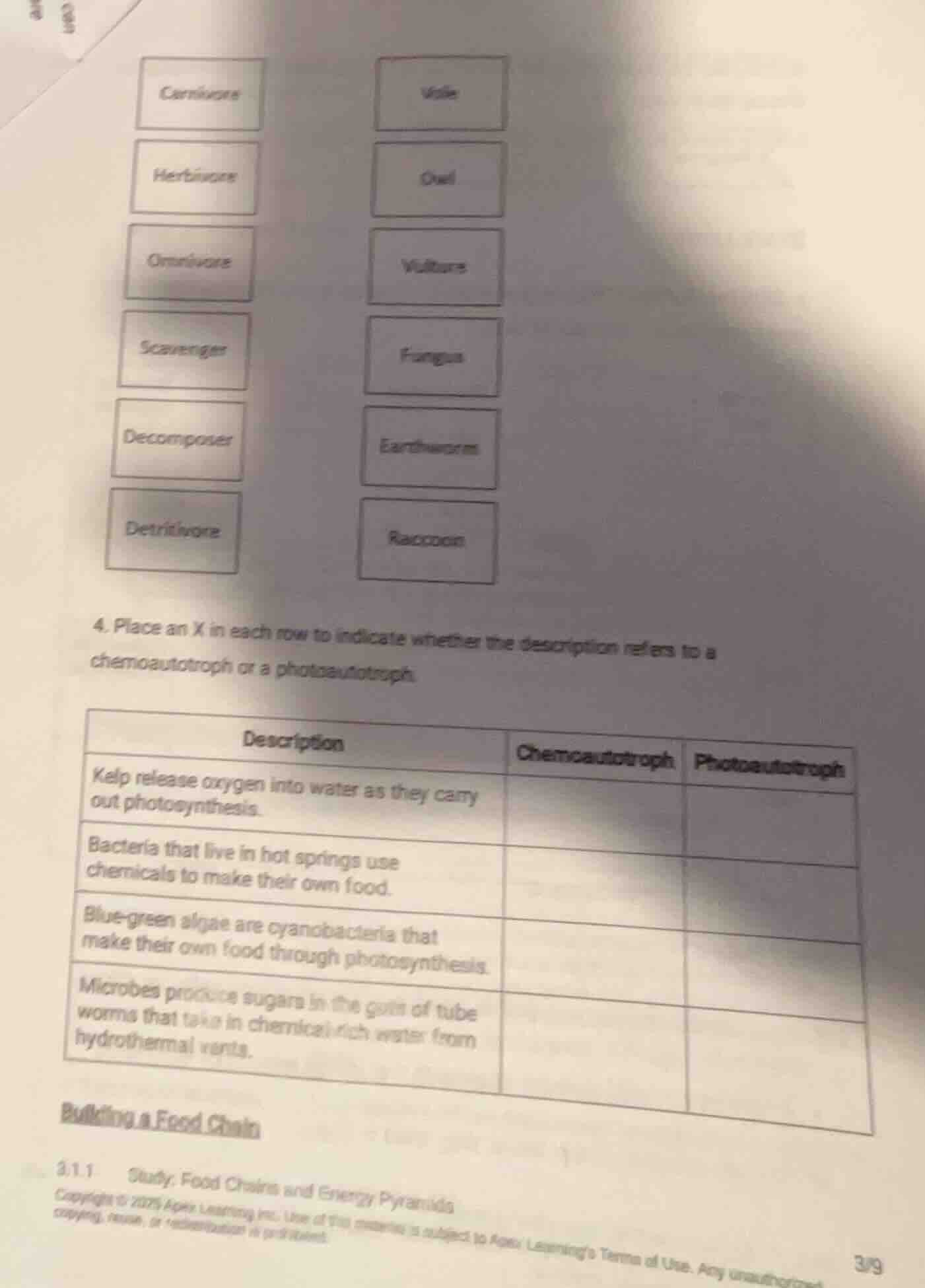 4. place an x in each row to indicate whether the description refers to…