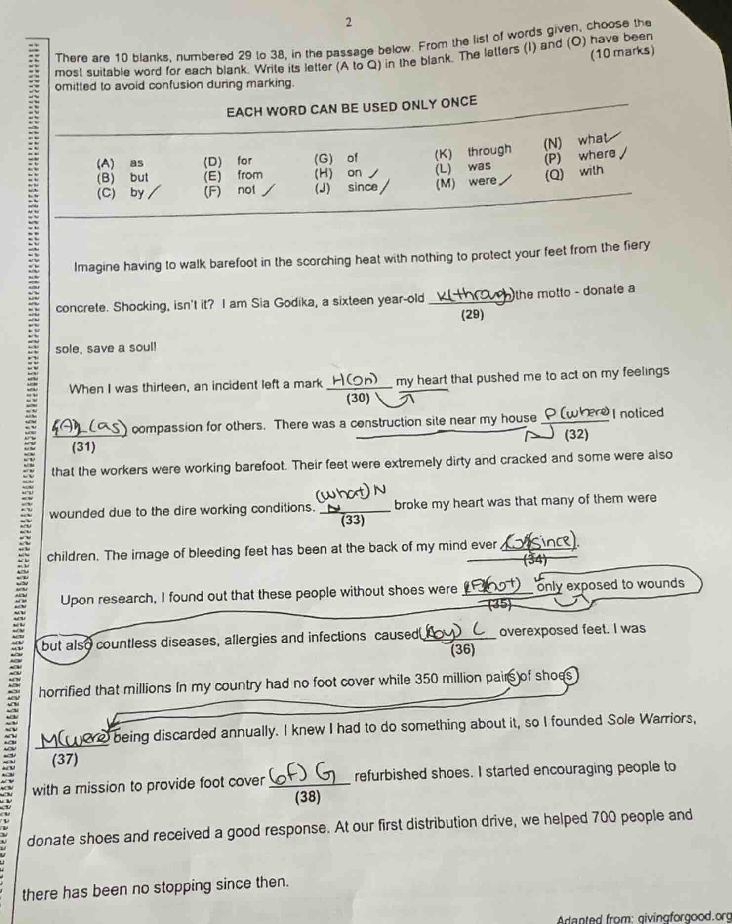 there are 10 blanks, numbered 29 to 38, in the passage below. from the …