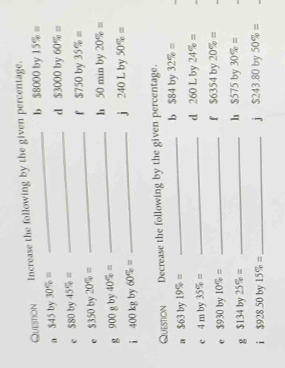 question increase the following by the given percentage. a \\(\\$45\\) …