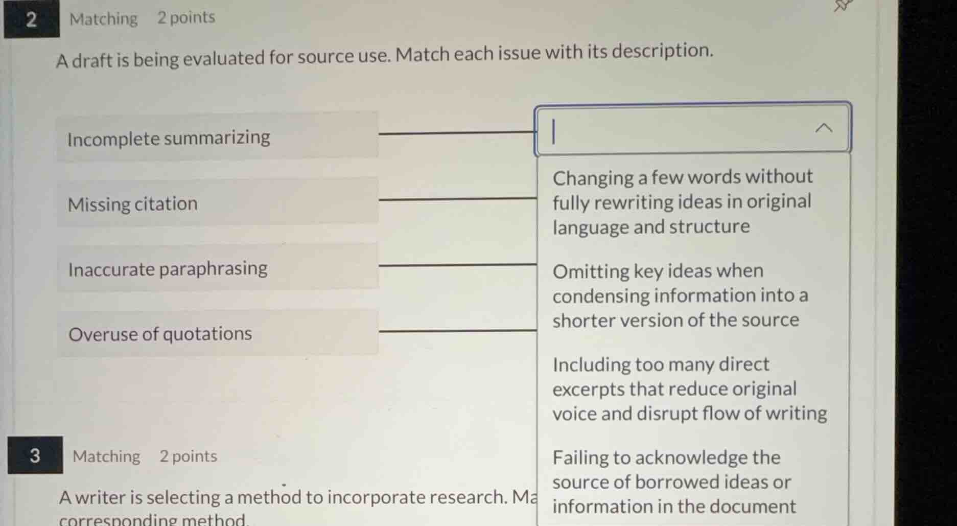a draft is being evaluated for source use. match each issue with its de…