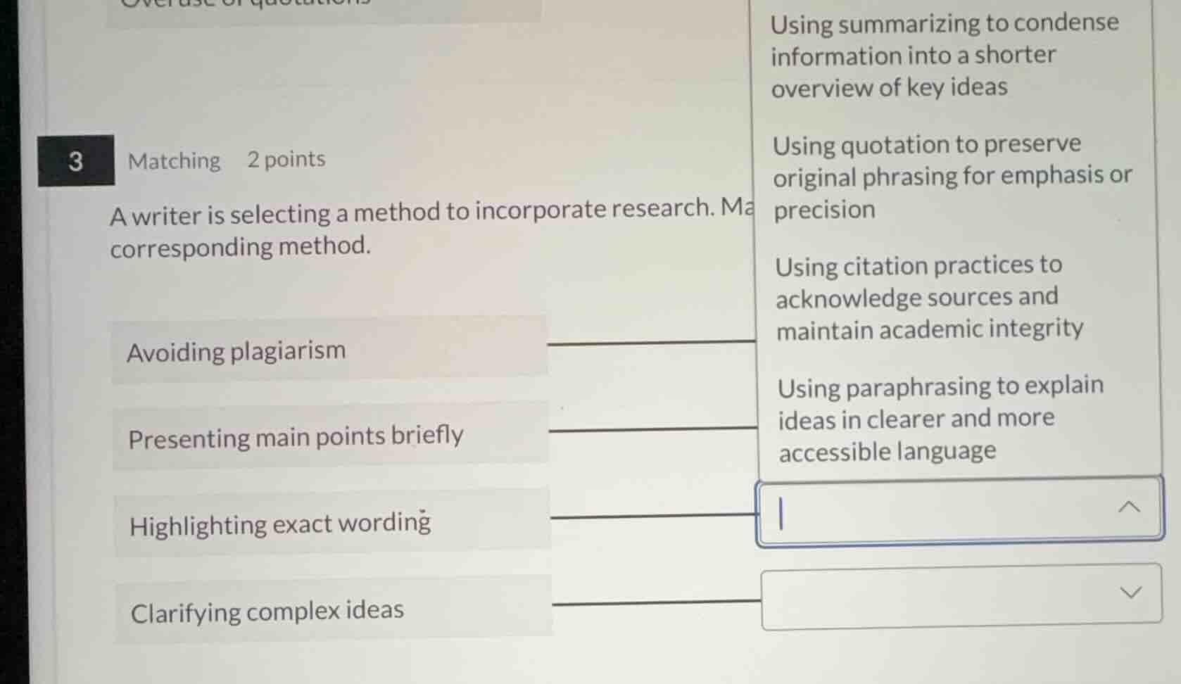 matching 2 points a writer is selecting a method to incorporate researc…