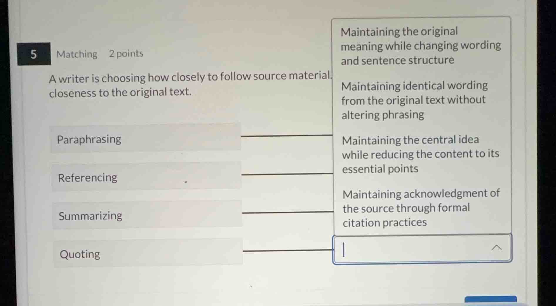 matching 2 points a writer is choosing how closely to follow source mat…