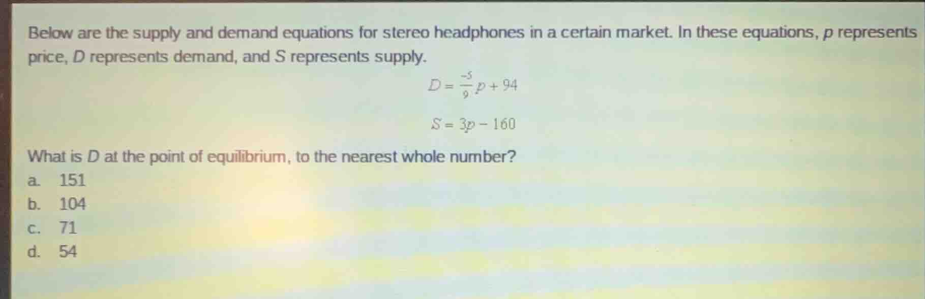 below are the supply and demand equations for stereo headphones in a ce…