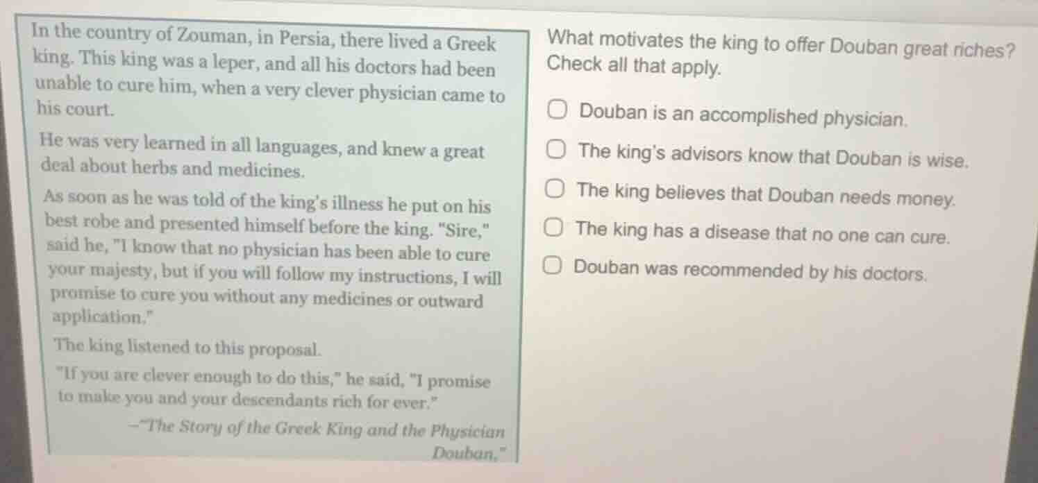 in the country of zouman, in persia, there lived a greek king. this kin…