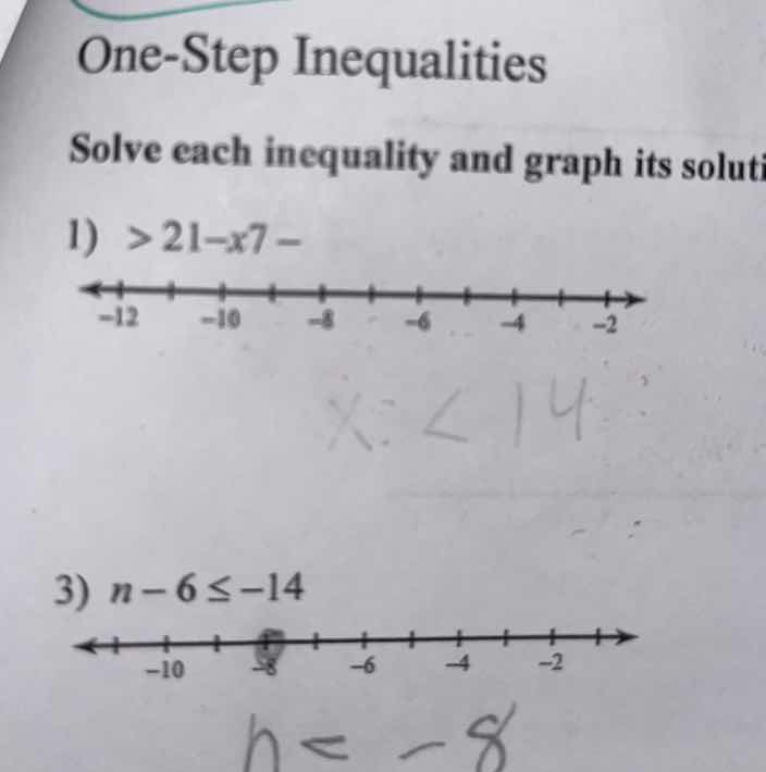 one-step inequalities solve each inequality and graph its solution. 1) …