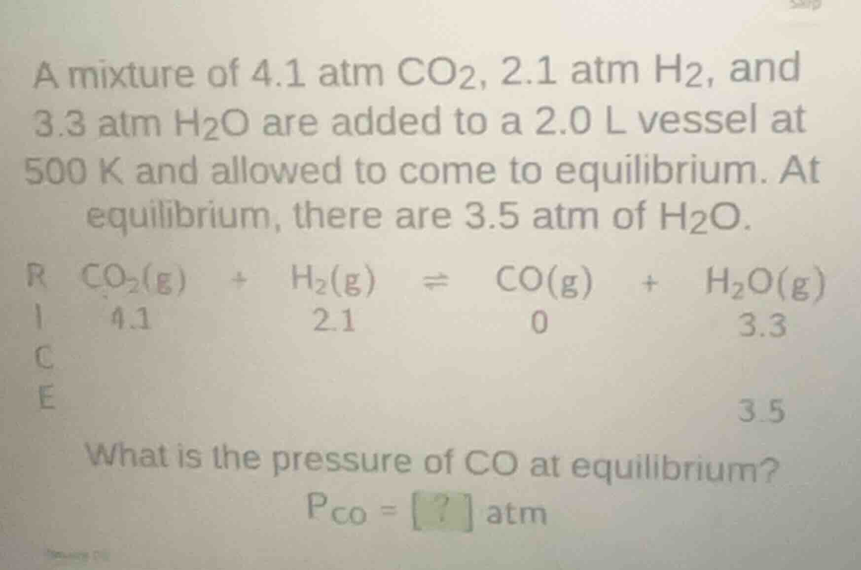 a mixture of 4.1 atm \\(\\text{co}_2\\), 2.1 atm \\(\\text{h}_2\\), and…