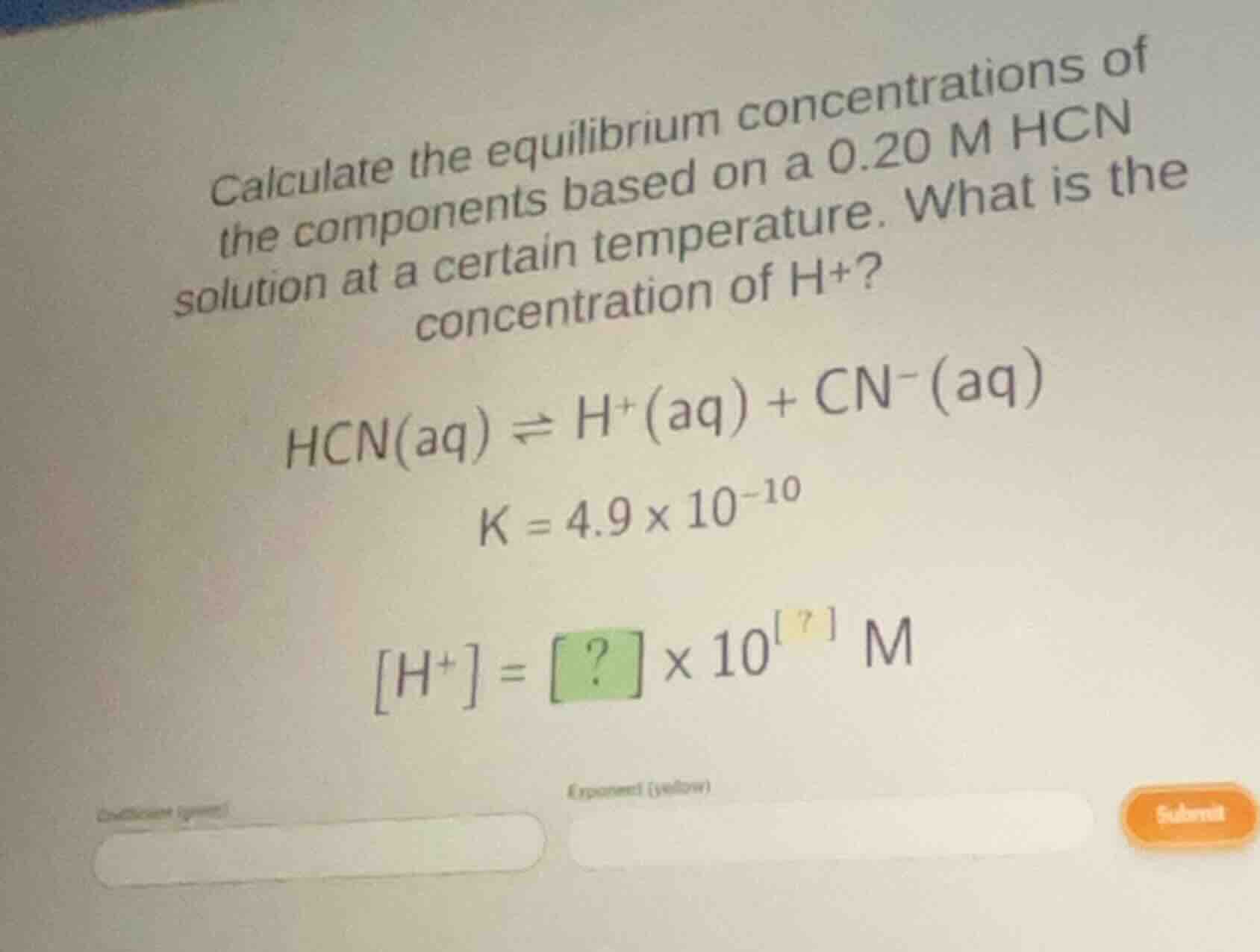 calculate the equilibrium concentrations of the components based on a 0…