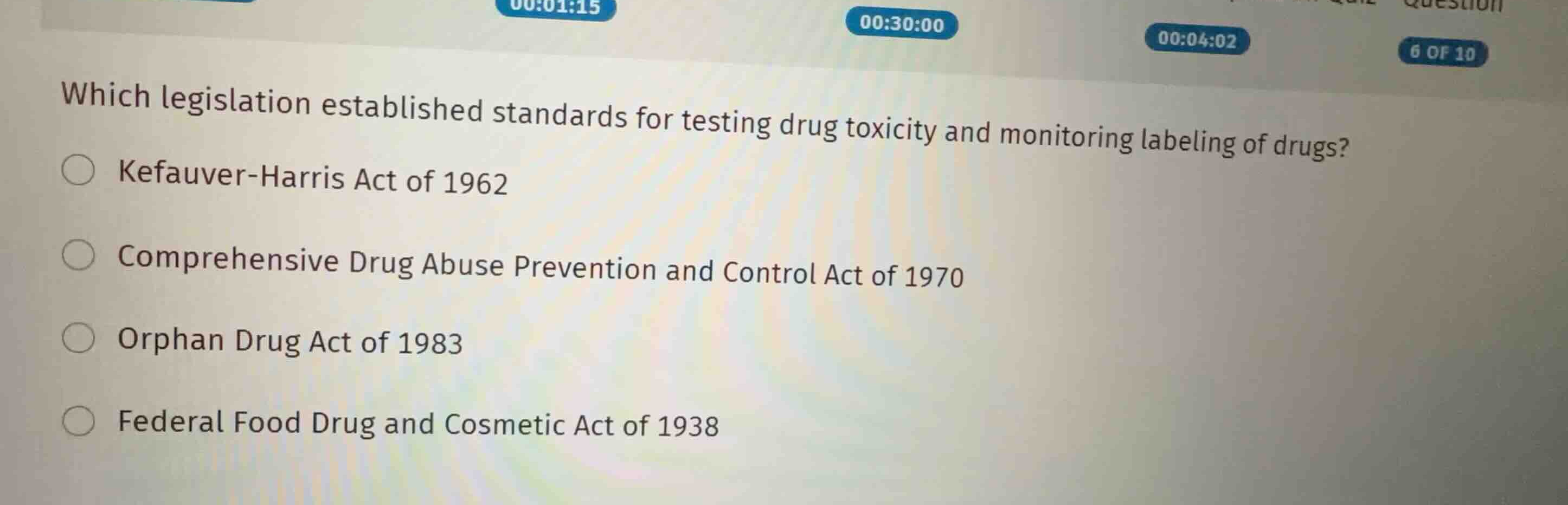 which legislation established standards for testing drug toxicity and m…