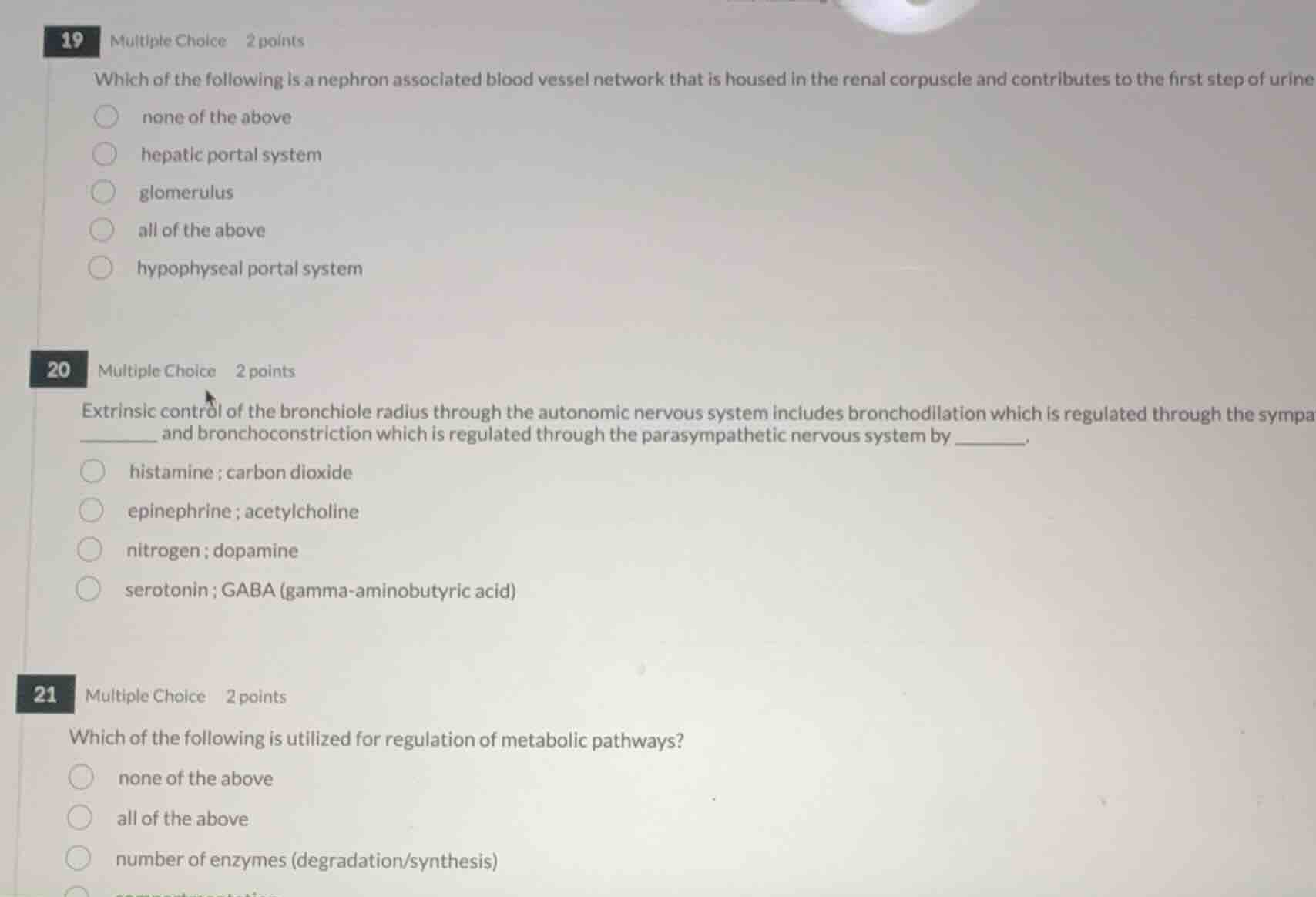 19 multiple choice 2 points which of the following is a nephron associa…