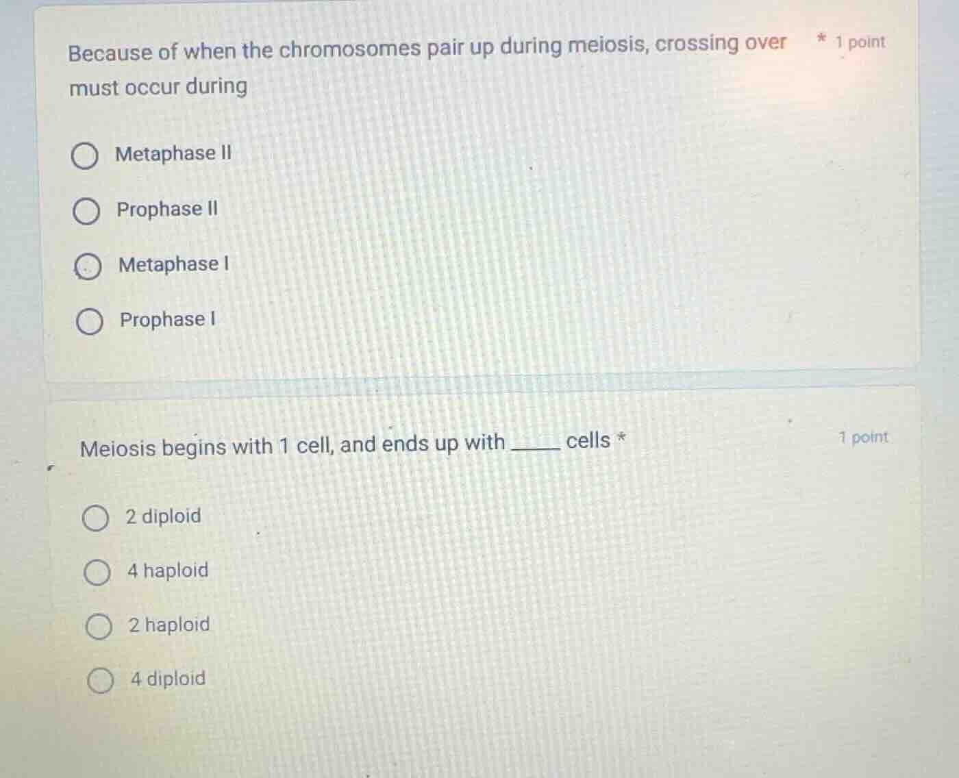 because of when the chromosomes pair up during meiosis, crossing over m…
